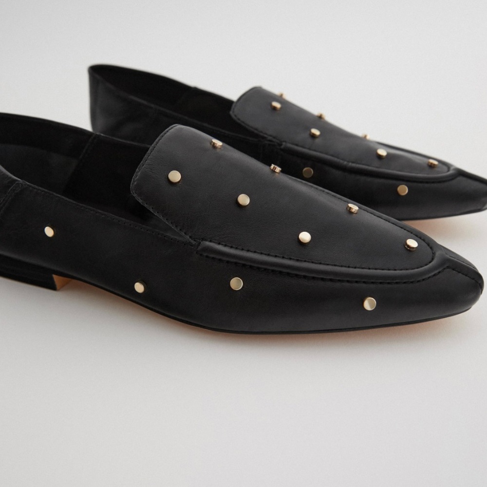 Zara Studded Leather Loafers Size 36
